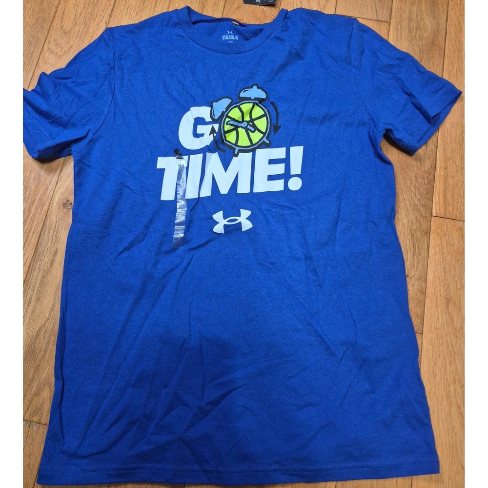 Under Armour Boys Blue Go Time Basketball Graphic T-Shirt Loose Fit YLG 1380086